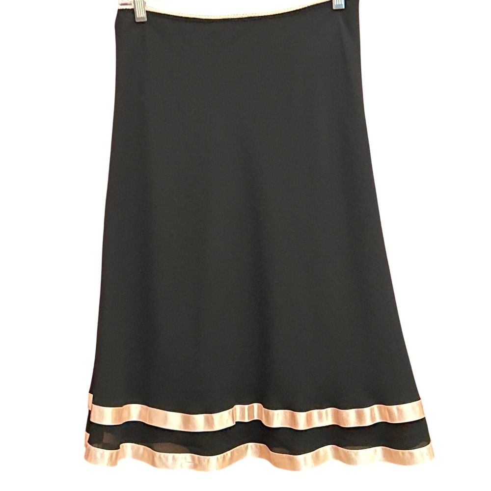 Y2K Vintage Forever 21  Black Satin Trim Midi Skirt Pink Lace Girly Grunge Small